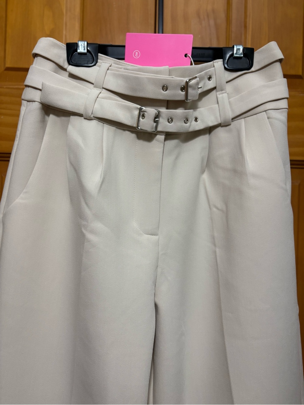 Amanda Uprichard Cream High-Rise Wide Leg Trousers w/ Double Belt Detail Size S - Picture 3 of 12